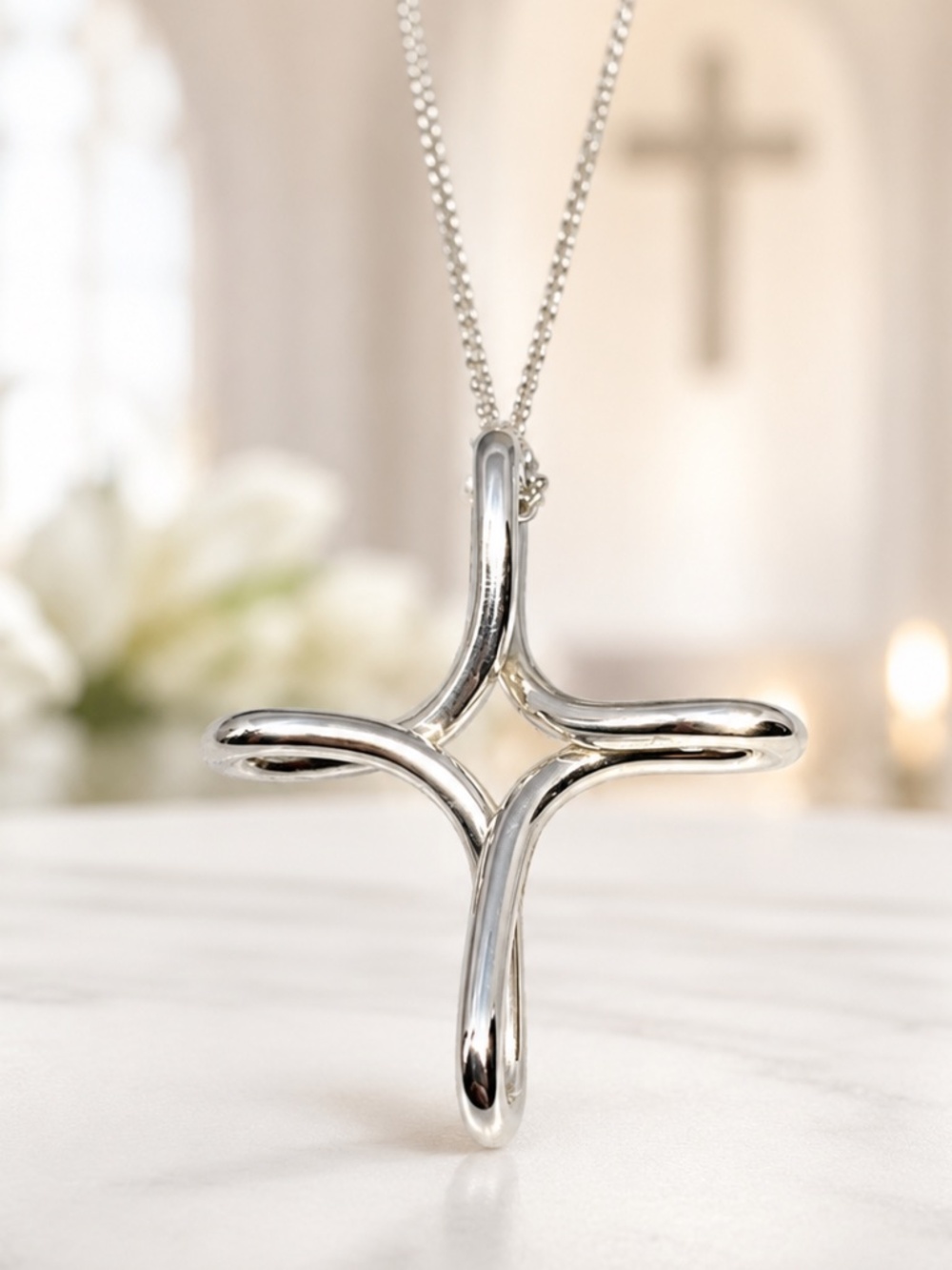 Tiffany & Co Elsa Peretti Infinity Cross 925 Silver Necklace 16”